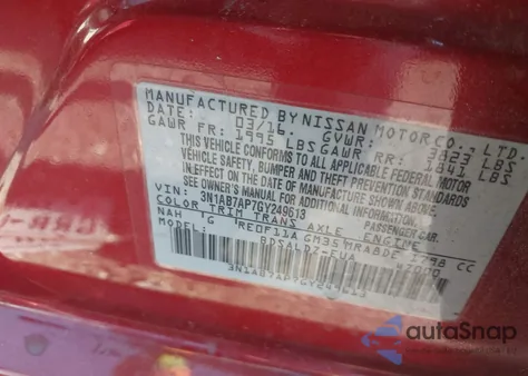 2016 Nissan Sentra Sv from USA, damaged, VIN 3N1AB7AP7GY249613